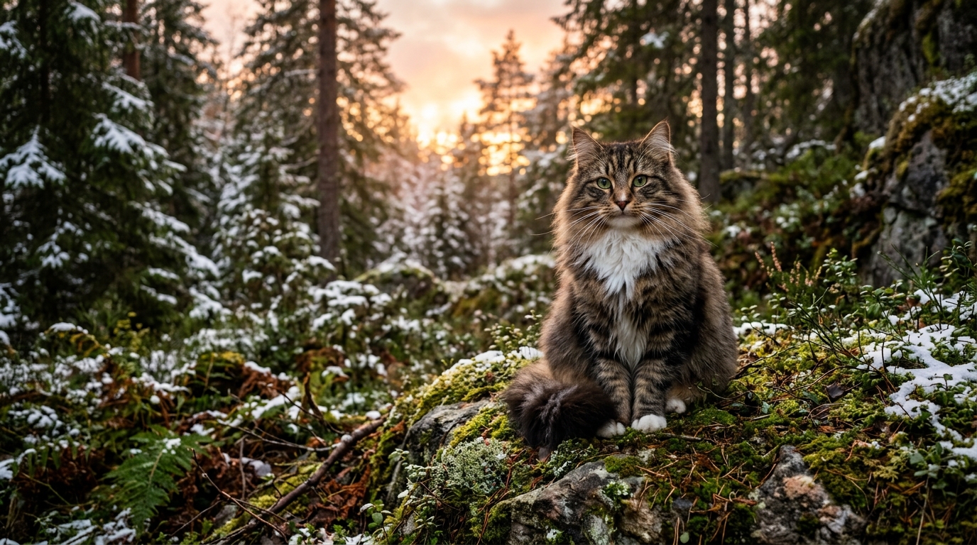 Gatto Norvegese delle Foreste immerso nella natura